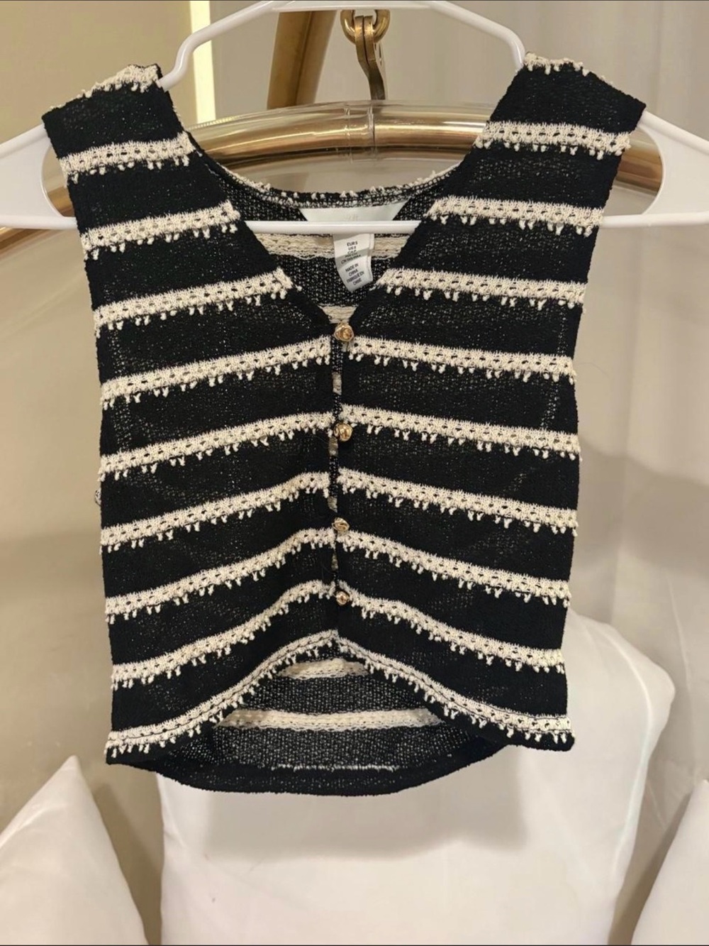 H&M Black & White Striped Button-Front Knit Tank